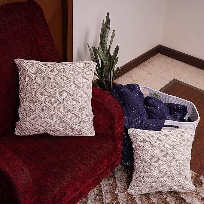 Macrame Cotton Cushion With Cover 16 x 16 inches - Leechoo